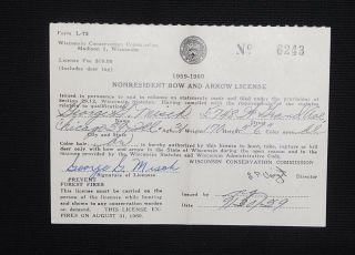 WISCONSIN 1959 DEER HUNTER non resident ARCHER back tag,  metal tag and license 3