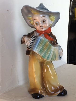 Vintage German Porcelain Perfume Lamp Night Light Cowboy Playin The Accordion.  8”