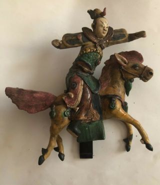 19th Century Chinese Warrior Riding Horse Ceramic Antique Roof Tile