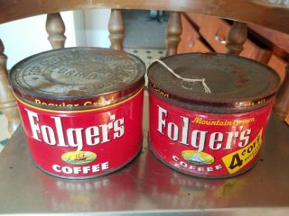 2 Vintage Folgers Metal Coffee Cans Advertising