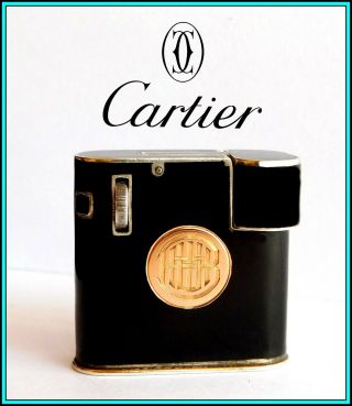 & Rare Cartier Silver Sterling & Enamel Petrol Lighter Ca.  1926 -