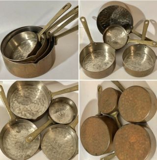 Vintage Copper Measuring Cups,  Set Of 4,  Brass Handle 1/4c,  1/2c,  3/4c,  1c