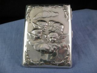 Sterling Silver Art Nouveau Angels Cherub Antique Cigarette Card Case Pocket Box