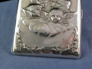 STERLING SILVER ART NOUVEAU ANGELS CHERUB ANTIQUE CIGARETTE CARD CASE POCKET BOX 3