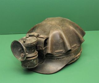Vintage Antique Low Vein Miners Hat Tortoise Turtle Shell Style Carbide Lamp