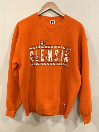 Vintage Clemson University Tigers Sweatshirt Size Large Raised Lettering