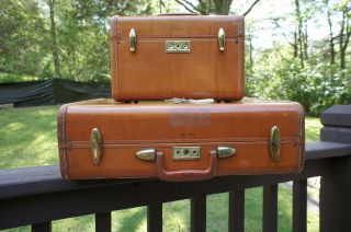 2 Vntg Samsonite Suitcase Leather Make - Up Hard Case Shwayder W/ Key