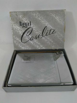 Vintage Royal Case - Lite Art Deco Silver Tone Cigarette Case Holder Lighter & Box