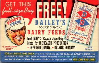 Vintage Linen Advertising Postcard Promo For Daileys Dairy Feeds Bag C39
