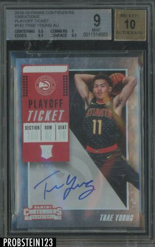2018 - 10 Contenders Playoff Ticket Variaiton Trae Young Hawks Rc Auto /35 Bgs 9
