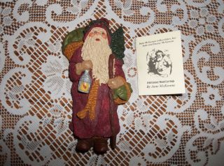 Vintage June Mckenna St.  Nick With Lantern Father Christmas Wood Plaque Ornament
