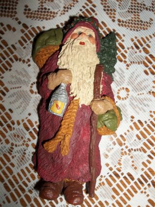 Vintage June McKenna St.  Nick with Lantern Father Christmas Wood Plaque Ornament 2