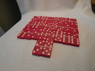 Vtg 1930s 40s Red Bakelite Set Of 26 Dominoes Estate 3/8 Thick 1 X 2 Inches