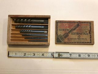 Set Of 6 Vintage Cleveland Twist Drill Ezy - Out Screw Extractors In Wooden Box