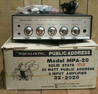 Vintage Silver Face Realistic Mpa 20 Solid State Pa Amplifier 32 - 2020