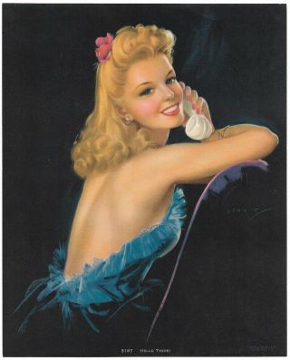 Vintage Art Deco 1940s Jules Erbit Gossip Girl Pin - Up Print Blonde Hello There