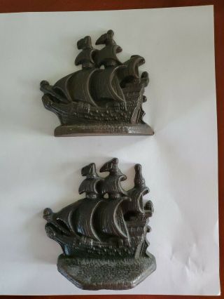 Vintage Clipper Sailing Ship Nautical Cast Iron Book Ends Bookends