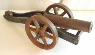 Antique Cast Iron Signal Cannon 12 " Brass Wheels Old Vintage