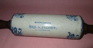 Antique Advertising Brush McCoy Wildflower Stoneware Rolling Pin Langhorne PA 3