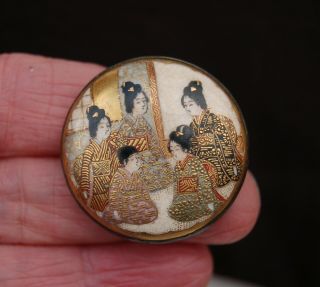 Geishas - Vintage/antique Japanese Satsuma Brooch Pin Meiji Jewellery