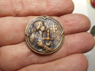 Joan Of Arc Sword Cross Fluer De Lis Religious French Vintage Brass Button 1 - 1/8