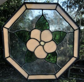 Vtg Stained Glass Leaded Widow Panel Peach Flower
