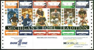 2000 Michigan Football Ticket Sheet - Tom Brady - Patriots - Bowl Not 2019