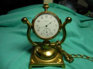 Antique - Elgin Pocket Watch With Stand - Chain And Fob