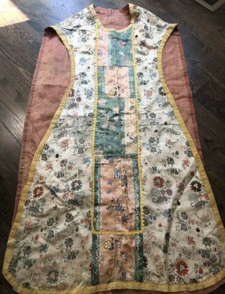 Antique French/italian? Silk Floral Brocade Fabric Chausable Vestment