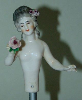 Antique Half Doll Dressel & Kister Marked Lady Holding A Rose Arms Outstretched