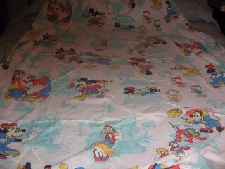 Vintage Disney Land Mickey Minnie Donald Twin Size Fitted Sheet & Pillowcase