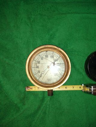 Vintage Jas P Marsh & Company Chicago Brass Gauge 6 " Diameter 0 - 200 Steam Punk