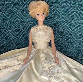 Vtg Midge Barbie Doll Blonde Bubble Cut 1962 Mattel 1958 & Handmade Wedding Gown