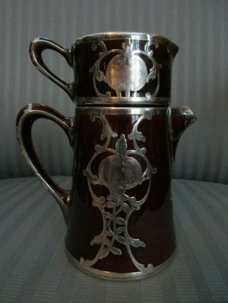 Lenox Mauser Creamer & Cup Sterling Silver Overlay Art Nouveau Treacle Glazeware