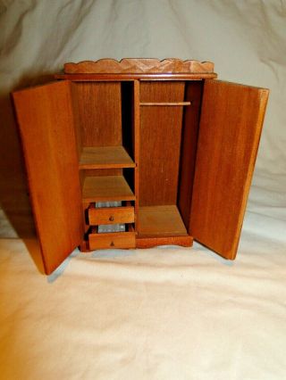 Vintage Dollhouse Miniature Wood Armoire Wardrobe Dresser W/pullout Drawers