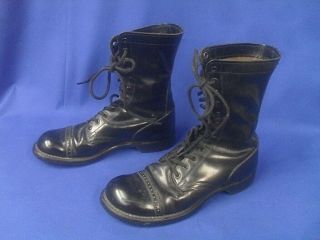 VINTAGE 1970s Black Leather US ARMY Combat Military CAP TOE Jump Boots - MENS 9D 3