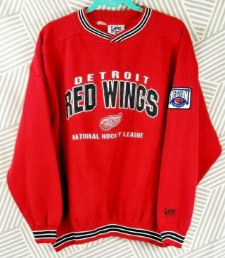 Vtg 90s Detroit Red Wings Mens Size Large Lee Sport Nhl 90’s Western Conference