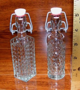 Vintage Small Clear Glass Oil & Vinegar Bottles / Decanters With Lids Only