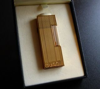 Dunhill Rollagas Lighter Gold Plated With Vertical Lines - Dunhill Logo - Boxed