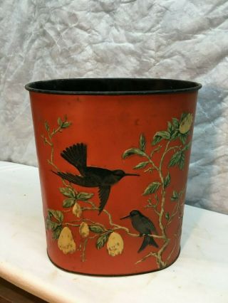 Vintage Mid Century Weibro Corp Trash Can With Humming Birds On Side 13x11x7in