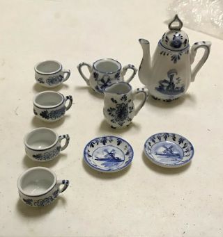 Adorable Vintage 9 Piece,  Blue China Child Tea Set,  Doll Tea Set,  Fun
