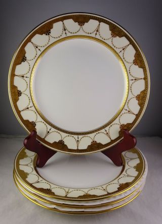 4 Minton China Antique Raised Gold Encrusted Cabinet Plates For Spaulding