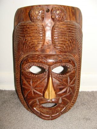 Vintage Hand Carved Wooden Face Mask Wall Decor African Style Home 10.  5 " Tall