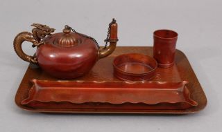 Antique 4 Piece Gorham Arts & Crafts Copper 1886 Cigar Lighter Smoking Tray Lamp