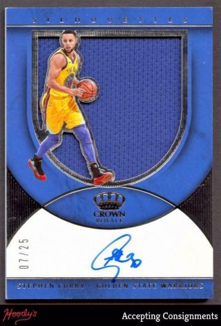 2018 - 19 Crown Royale Autograph Relic Silhouettes Stephen Curry Jersey Auto 07/25