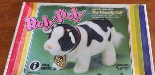 Vintage Iwaya Roly Poly Battery Operated Friendly Calf Cow Moving Animal Toy