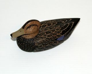 Vintage Wooden Miniature Black Duck Decoy Signed & Dated Freeman 1969