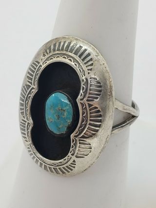 Vintage Sterling Silver Native American Navajo Turquoise Ring Sz 8 (4 G)