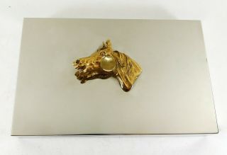 1950s Hermes Horse Head Silver Gold Humidor Cigar Box Vintage