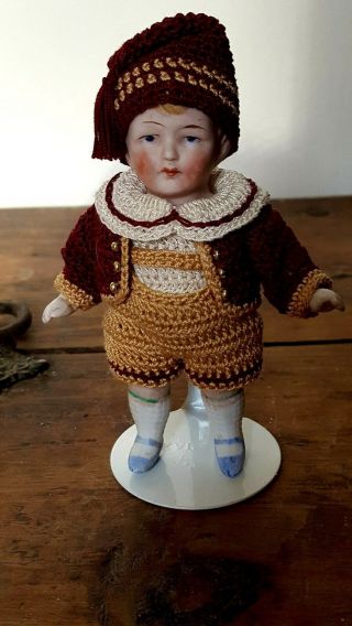 Antique Kestner 4 " All Bisque Miniature Mignonette Dollhouse Boy Doll